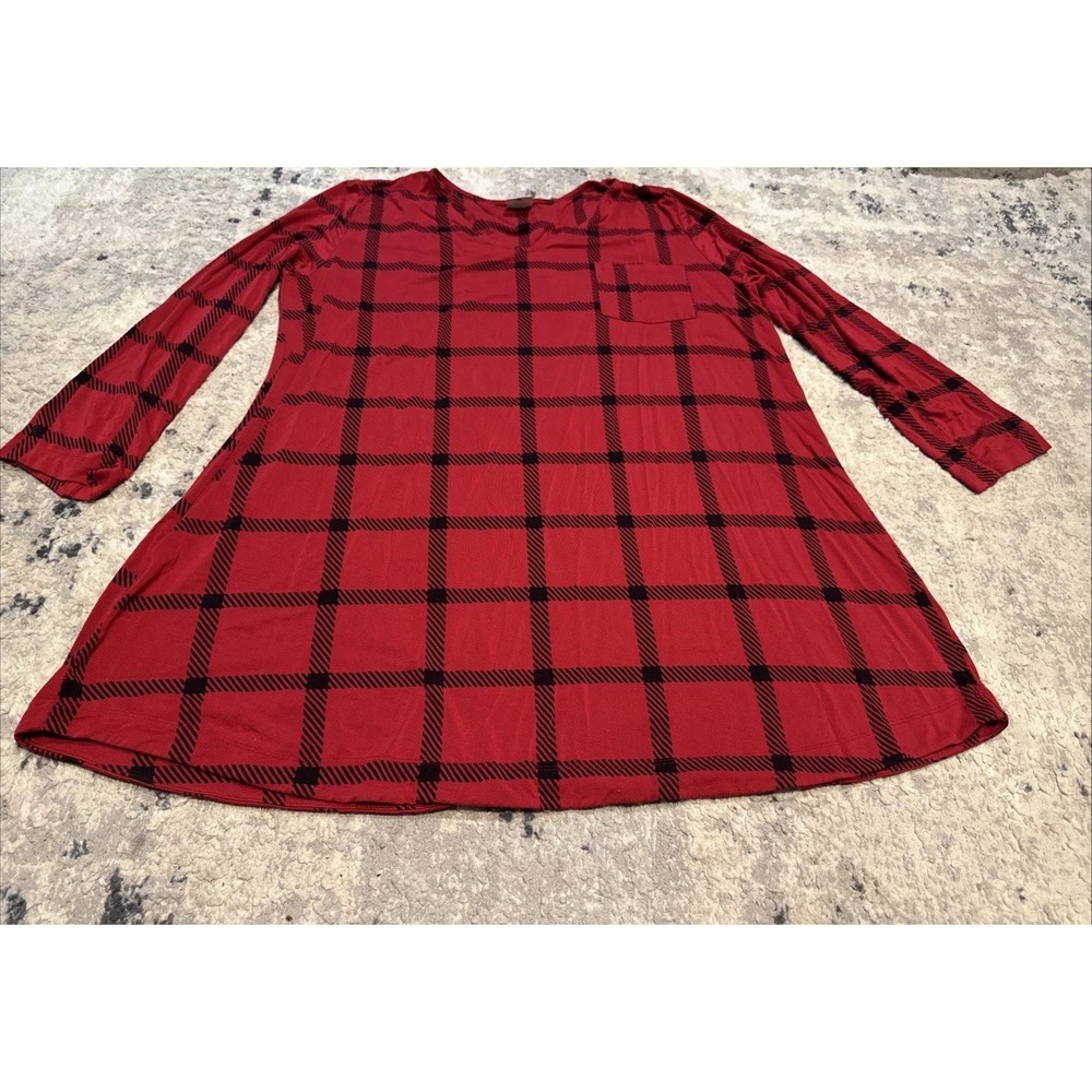 SOMA Pajama Gown Womens SZ Medium Red Plaid Long Sleeve Soft V Neck